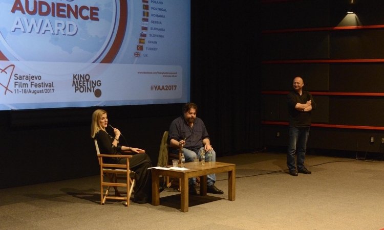 Moderator Emela Burdžović with director Pjer Žalica and Sarajevo Film Festival director Mirsad Purivatra